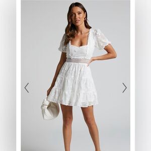 Showpo Diene Tiered Floral Dress White NWT